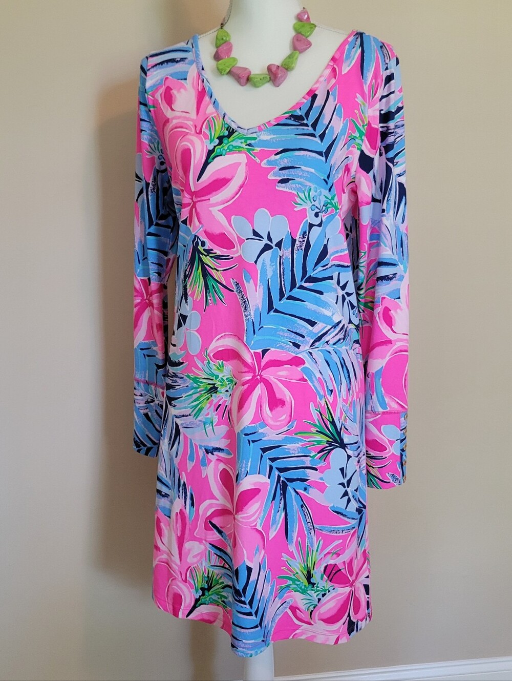 Lilly Pulitzer Kaisley Pink and Blue Tropical Print Dress